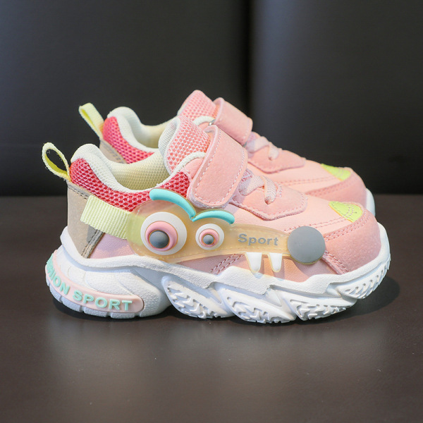 Afslappet tegneserie behagelige sneakers med velcrolukning til baby drenge, lette skridsikre gåsko til indendørs udendørs, alle årstider M828pink 24