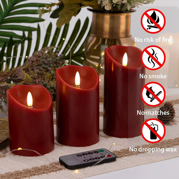 Punaiset liekettömät kynttilät paristokäyttöiset kynttilät Real Wax LED liekettömät kynttilät kaukosäätimellä ja ajastimilla