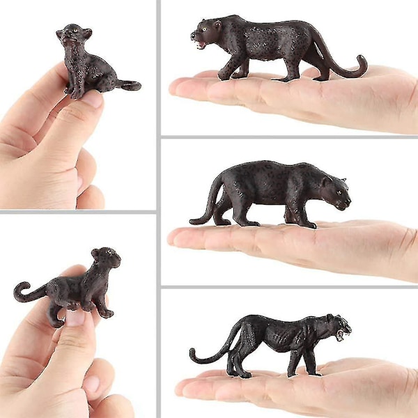 5 stk. Sorte Panther Plysdyr Figur Model Skovdyr Figurer Legetøj Leopard Vildt Liv Simulation Dyremodeller