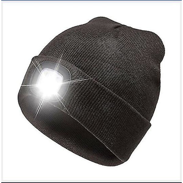 Stickad Wooly Beanie-mössa med LED-ljus Unisex Varm högeffekts huvudlampa Vuxen hankaffe