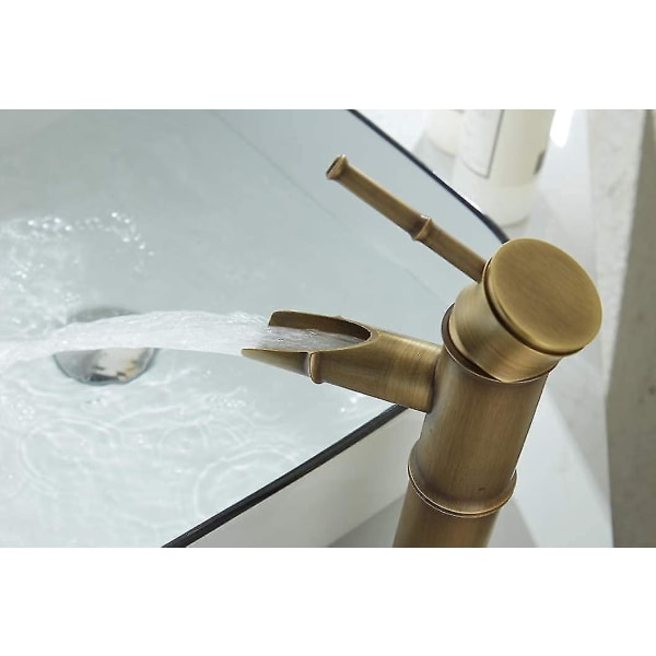 Vandfald Badeværelsesvask Armatur, Messing Enkelt Håndtag, Enkeltgreb Antik Messing Bambus Blandingsvask Armatur