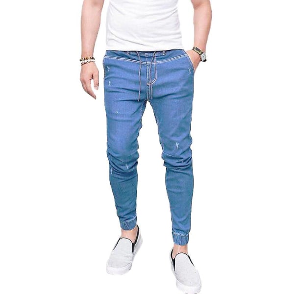 Män Skinny Jeans Elastiska jeansbyxor Slim Fit Bottoms Light Blue 3XL