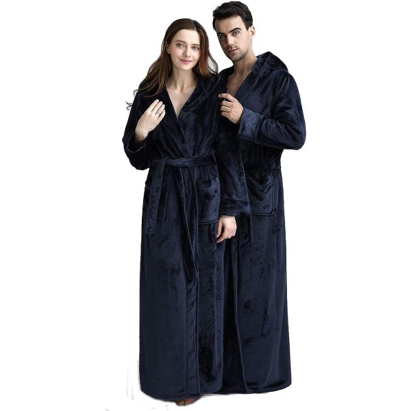 Dame lang hætte badekåbe Fleece fuld længde badekåbe med hætte vinter nattøj God Premium