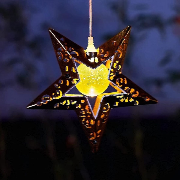 Solar Wind Chimes Star Wind Chime Varm LED Hängande Solar Lights Dekor Memorial Thanksgiving presenter