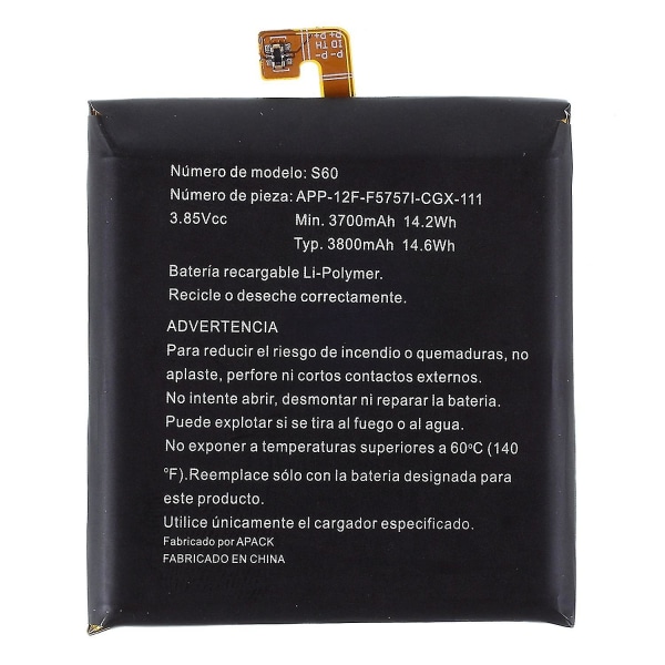 For Cat S60 3.85V 3700mAh Li-ion Polymer Battery Replacement Part (Encode: APP-12F-F5757I-CGX-111)