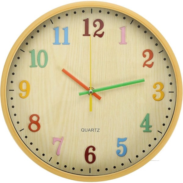 Lasten seinäkello hiljainen 30cm lasten seinäkello moderni kvartsi seinäkello sopii pojille ja tytöille värikkäät arabialaiset numerot seinäkello