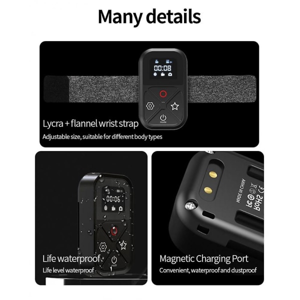 Fjernbetjening til Hero 10 9 8 Max med Stick Mount og håndled Bluetooth-kompatibel Smart Remote til 10