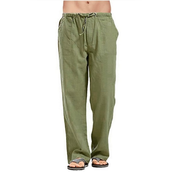 Uformelle bukser for menn Rette ben Elastisk snøring midje Summer Beach Yoga Bukser Army Green M