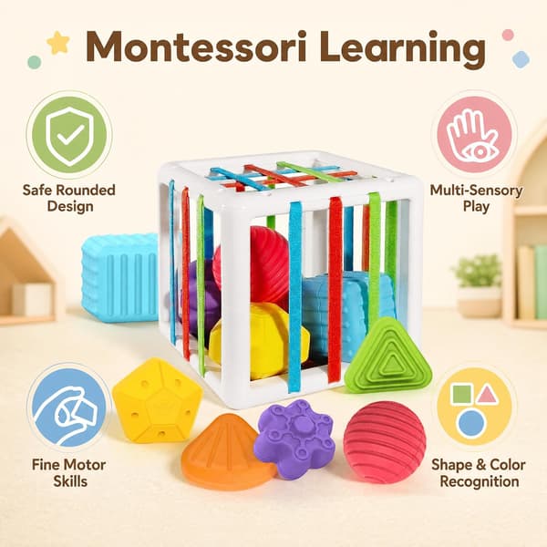 Montessori-legetøj til 1-årige - 6 stk. formsorteringsaktivitetskube