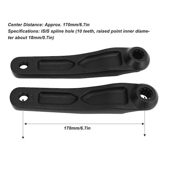 2-osainen kampisarja 170mm alumiininen Mini Isis sähköpyörän keskiömoottorin kammet Bosch Essential Parts musta