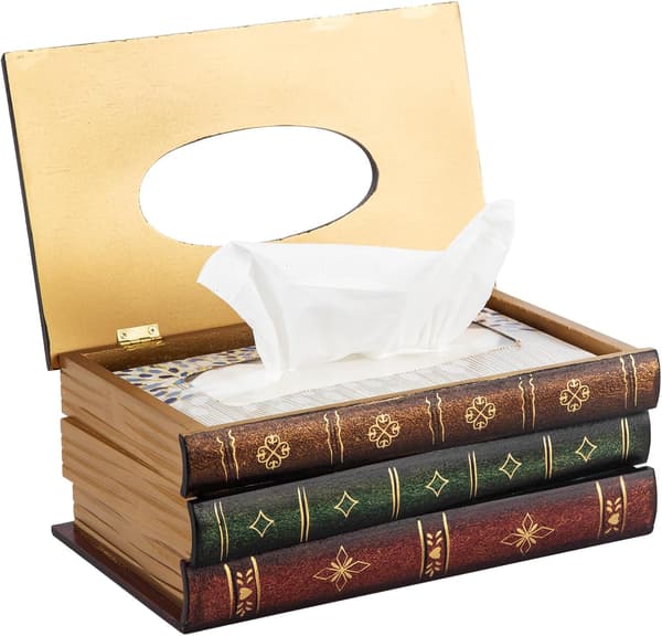 Retro Tre Antikk Bok Serviettholder Rektangulær Hjemmebibliotek Dekor