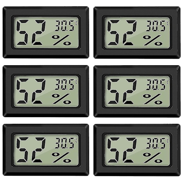 Digitalt termometer hygrometer mini digitalt termometer hygrometer og fugtmåler sort (6 pakke - firkant)