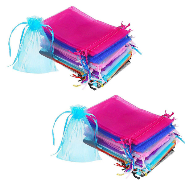 100 stycken 4 x 6 tum Organza Presentpåsar Dragkedja Smyckespåsar Bröllop Fest Favoritpåsar (multi