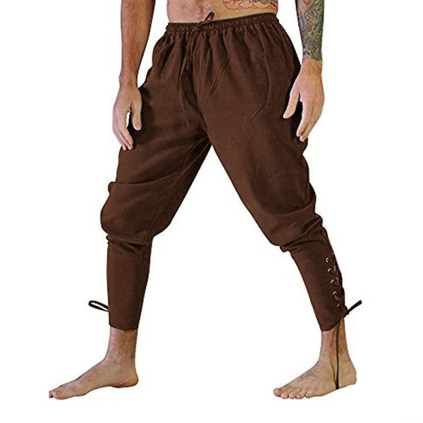 Herre ankelbåndede bukser middelalderlige kostumebukser renæssance gotiske bukser Brown 2XL