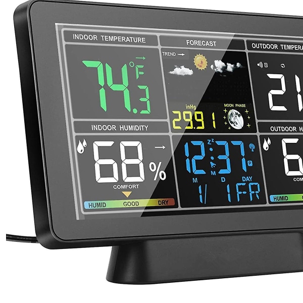 Lcd väderstation Trådlös digital termometer Elektrisk inomhus-/utomhustermometer Hygrometer Eu