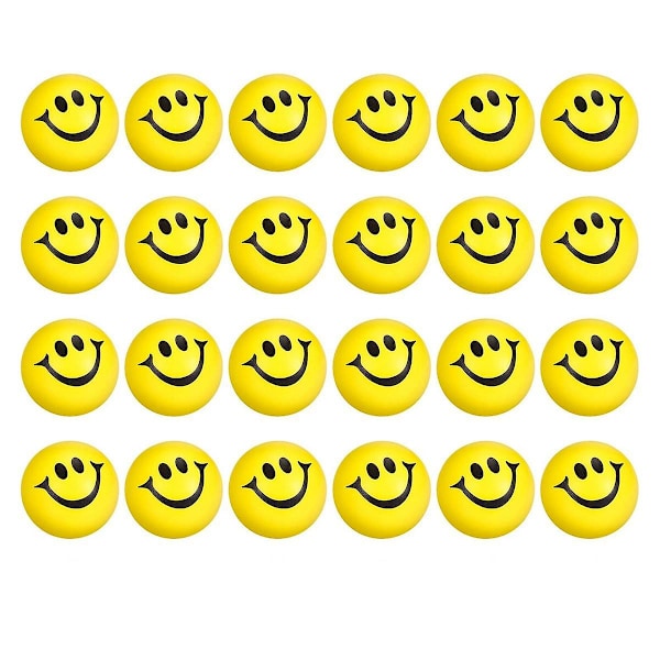 Pakke med 24 2 tommers stress smilballer, stressballer for barn og voksne gule morsomme ansikts barn stress
