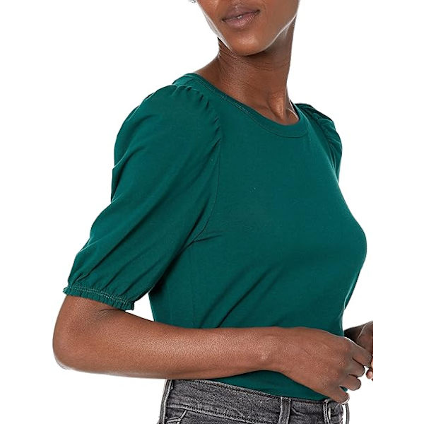 Dame Classic-Fit Puff Kortærmet Rundhals T-shirt Dark Green M