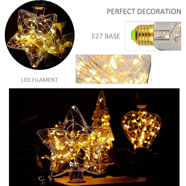 Led E27 Deko Creative Fairy Bulb 1,5w varm hvid Edison-pære dekorativ stjerne- og hjertebelysning til jul, fest, bryllup