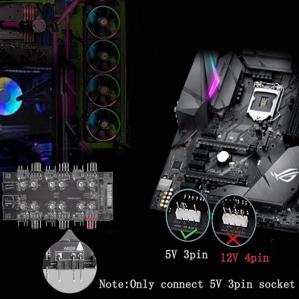 12v 4pin Pwm & 5v 3pin Ide 4pin Power 2-in-1 Hub 6 Way Sync CPU jäähdytystuuletin