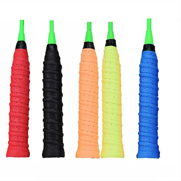 5-pak Superabsorberende Racketgreb, PU Anti-Slip Racketgreb, Badminton Tennis Squash Baseball Håndtagsgrebtape, Superåndbar Perforeret Greb, Erstatningsgrebtape