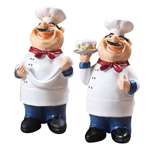 2x Köksbar Restaurang Resin Kock Figur Staty Ornament Dekoration