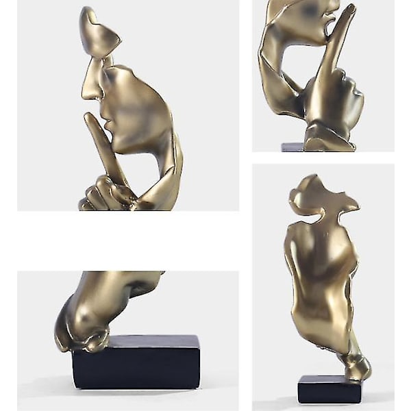 Tystnad är guld Staty, Resin Abstrakt Skulptur Modern Konstfigurer Tysta Män Statyer Carving Skulpturer (svart)