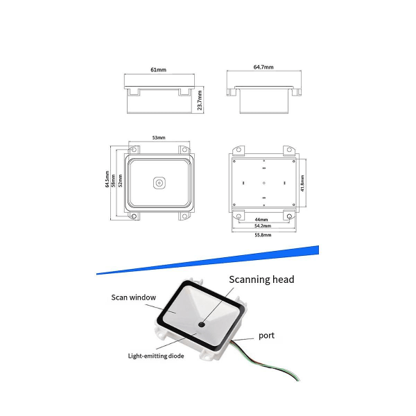 Inbyggd 2D streckkodsläsare USB QR streckkodsläsare RS232 TTL Interface Kiosk Liten fast installation streckkodsskrivare