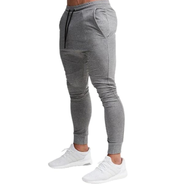Miesten housut lenkkeily joustava vyötärö collegehousut kiristysnauha urheiluhousut Light Gray XL