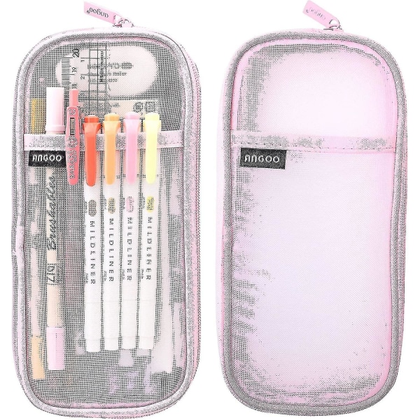 Transparent case i mesh , förvaringsväska för brevpapper Pennfodral med mesh blixtlås, genomskinlig pennfodral Skolstudenter (rosa)