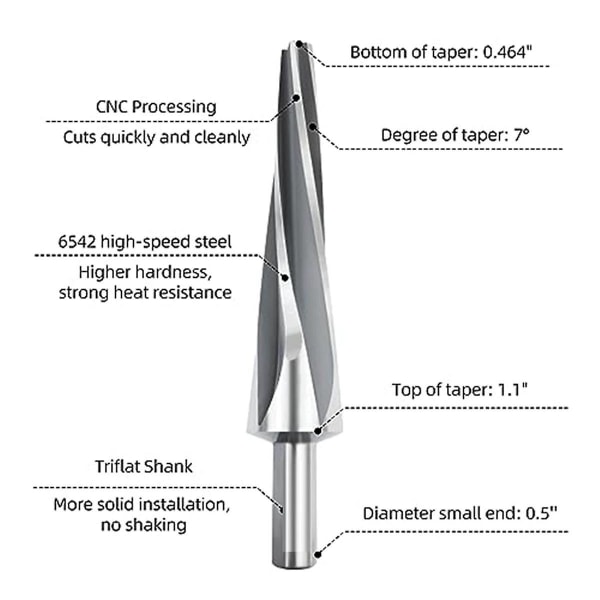 7 Graders Konisk Reamers, 1-1/2 Tum Per Fot Konisk Kulled Reamers, Reamers Bit Universal Reamers Verktyg