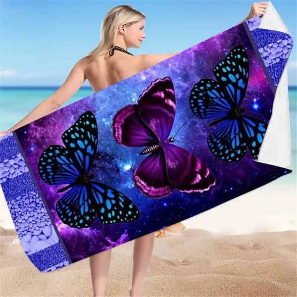 Microfiber Beach Towel Ultralight Watercolor Butterfly Pattern Bath Towel Sandproof Beach Blanket Multi-purpose Travel Towel