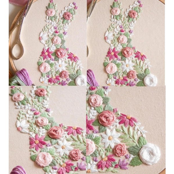 Bunny in Bloom Påskbroderikit, 2024 Nya Påskkanin i Blom Broderikit för Nybörjare, DIY Hand Broderad Påsk Korsstygn Stjärna