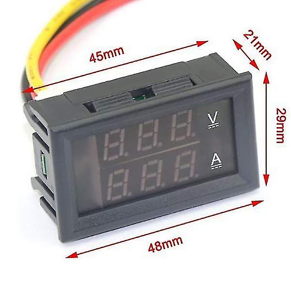 2 stk Digital Voltmeter Amperemeter Dc 100v 10a Amp Spænding Strømmåler Tester Blå + Rød Dual Led Dis
