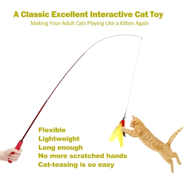 Interaktivt kattelegetøj - tilbagetrækkeligt pindelegetøj og fjerlegetøjspåfyldninger til indendørs katte at jage og motionere