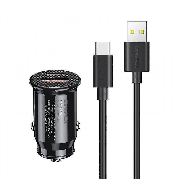 Snabbladdare för bil 20w Pd Typ-c + Qc 3.0 Typ-a Billaddare med Cl-110t Datakabel
