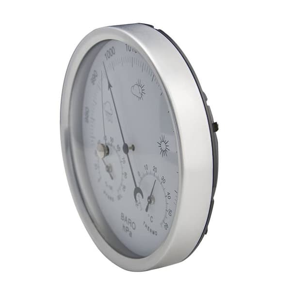 Værstasjon analog 3 i 1 ramme i rustfritt stål barometer termometer hygrometer