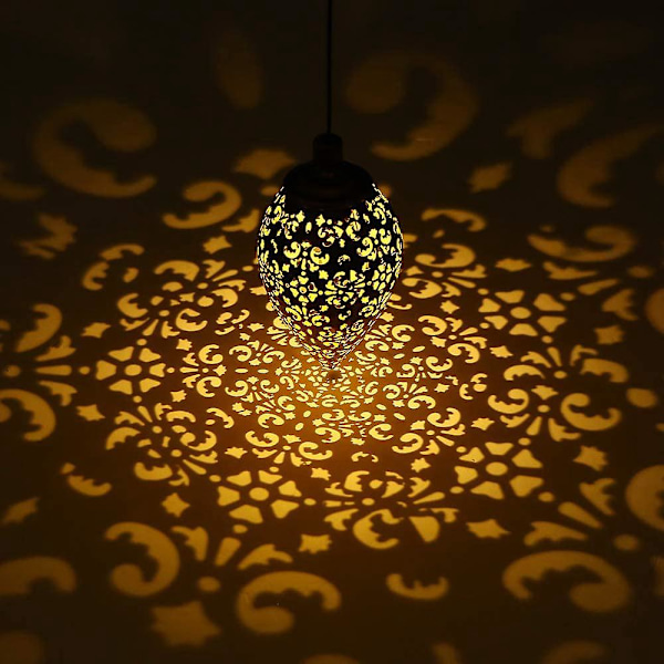 Hængende solcellelamper, solcelle LED-havebelysning, hængende udendørs vandtætte metallamper.
