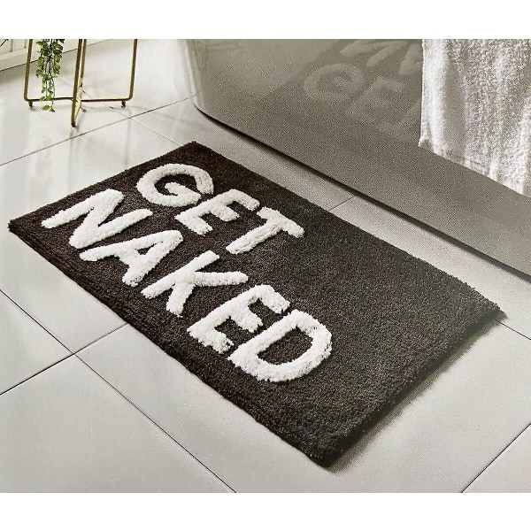 Get Naked Bademåtte - sort og hvid, vandabsorberende badeværelsestæppe med pop-up bogstaver, super blødt og skridsikkert