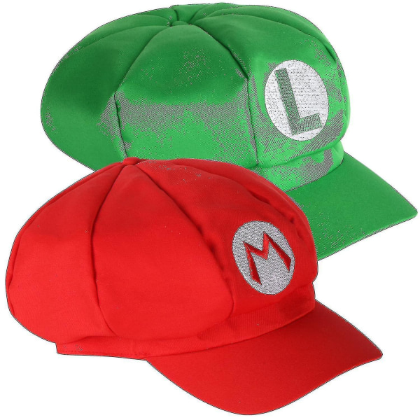 Paket med 2 Mario- och Luigi-hattar Röda och gröna videospelstemakepsar Adu A