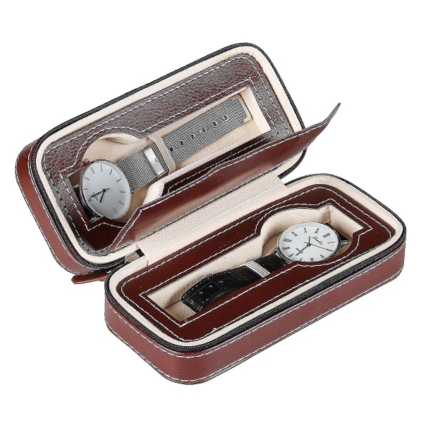 Fgao Watch Box Pu nahkainen kannettava 2 lokero watch säilytyspussi (ruskea)