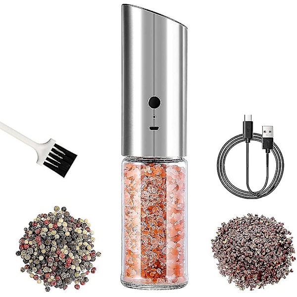Salt- og peberkværn, belyst, elektronisk, lavet af rustfrit stål, salt og