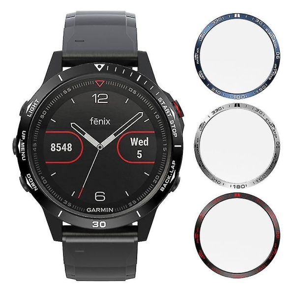 Garmin Fenix 5 Sapphire -kellolle tarkoitettu teräksinen kaiverrettu aikayksikköjen bezel-rengas, liimakiinnitys