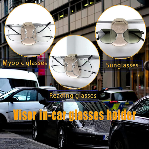 Solbrilleholder til bilvisir, magnetisk bil solbrilleholder bilvisir arrangør og opbevaringstilbehør (beige)