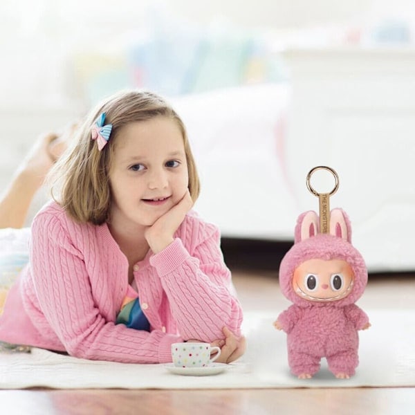 Labubu Popmart Plys Nøglering, Monster Nøglering Blødt Legetøj, 17 cm Macros Vinyl Face Story Samlerfigurer (Pink Labubu) rose labubu