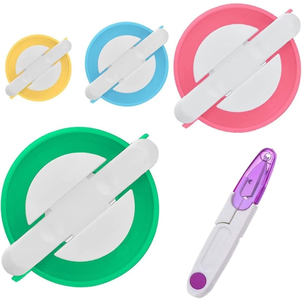 Pompom Maker Kit 4 størrelser for fluff ball vever nål håndverk ull strikke håndverk verktøysett dekorasjon +1ps saks (grønn, rosa, blå, gul, lilla)(