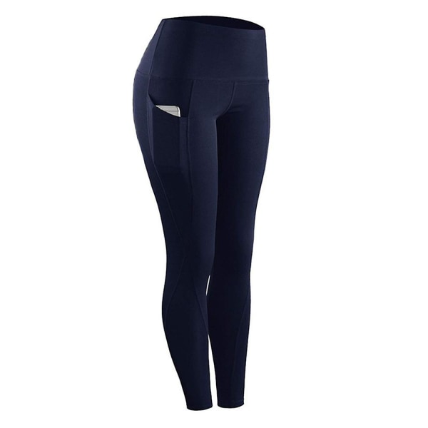 Kvinner Casual Slim Fit Vanlige Leggings med høy midje Sport Yoga Ankellengde bukser med lommer Navy Blue 3XL