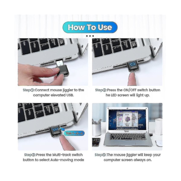 USB-musjiggler Osynlig Musrörare Med Separat Läge Och På/Av-knappar, Digital Display Och Fri Frakt