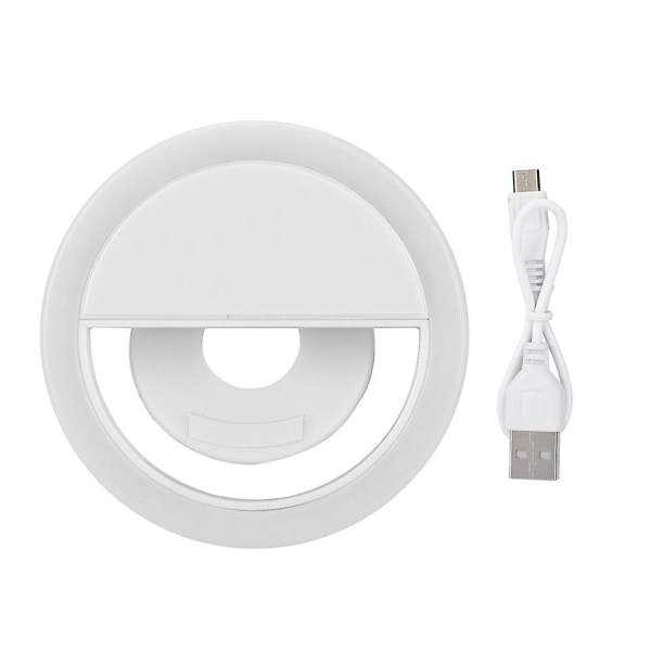 Selfie LED-lys for iPhone - Bærbar USB-ladeklip-på lysende lampe for perfekte selfies (hvit)