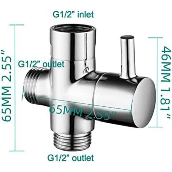 3-vejs massiv messingventil G1/2\" brusehoved brusekomponenter universel fitting krom DSF007