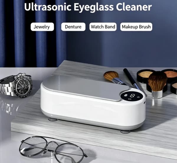 Multifunktionel husholdnings ultralydsrenser til smykker, makeupbørster og briller; bærbar mini elektrisk renser